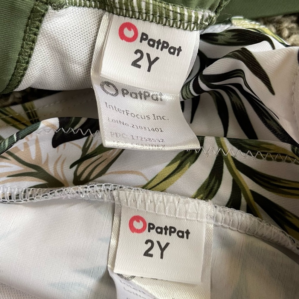 PatPat Green and White Leaf Print Swimsuit 2Y